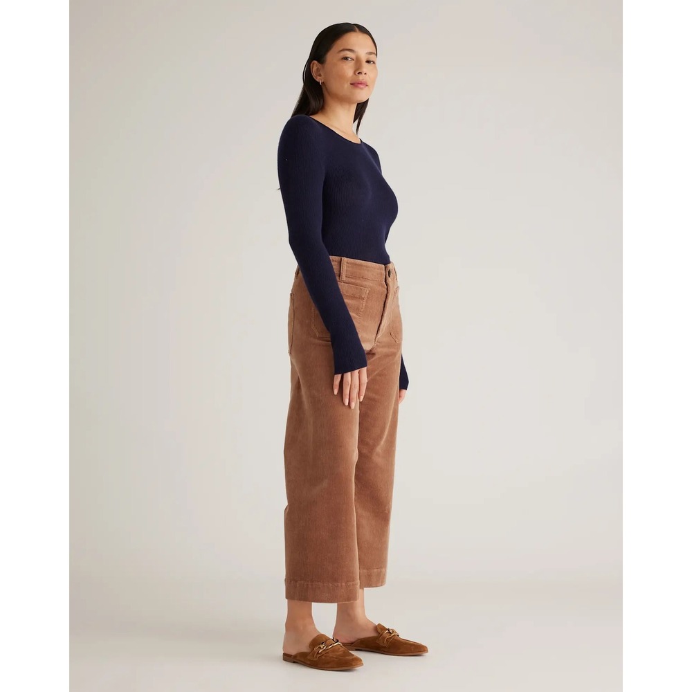 Quince Organic Stretch Corduroy Cropped Wide Leg Pants Womens 10 Warm Brown - Picture 2 of 11
